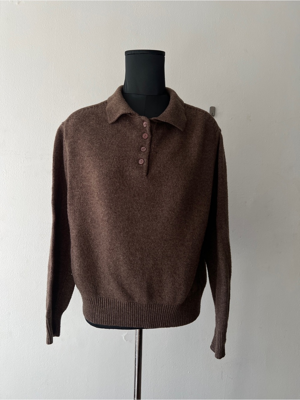 Cider Women’s Polo Sweater Fall Brown Longsleeve Size Medium Cashmere Blend
